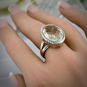 925 Sterling Silver Ring Size 7.5 Green Quartz Prasiolite Oval Solitaire 7g